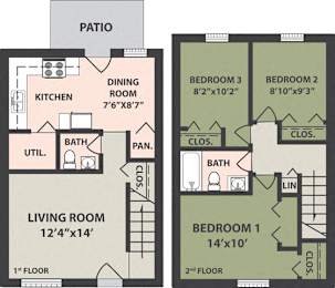  Floor Plan 3-Bedroom, 1 1/2-Bath