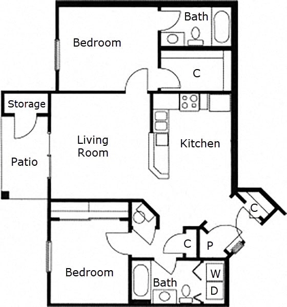 2 Bed 2 Bath Floor Plan at Rosillo Creek Apartments, San Antonio
