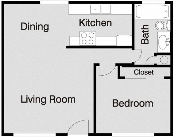 Floor Plan  Clovis Courtyard 1 Bedroom Floorplan