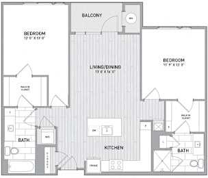 2 BED 2 BATH Floor Plan C at Indigo 301 Apartments, Pennsylvania