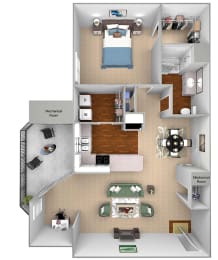 The Commons - A1 - Andover - 1 bedroom - 1 bath - 3D Floor Plan