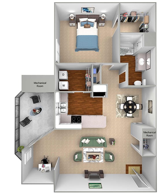 The Commons - A1 - Andover - 1 bedroom - 1 bath - 3D Floor Plan