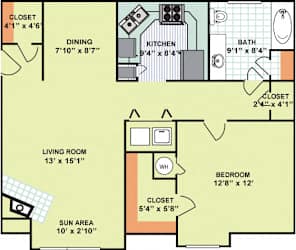 Floor Plan One Bedroom One Bath (875 Square Feet)
