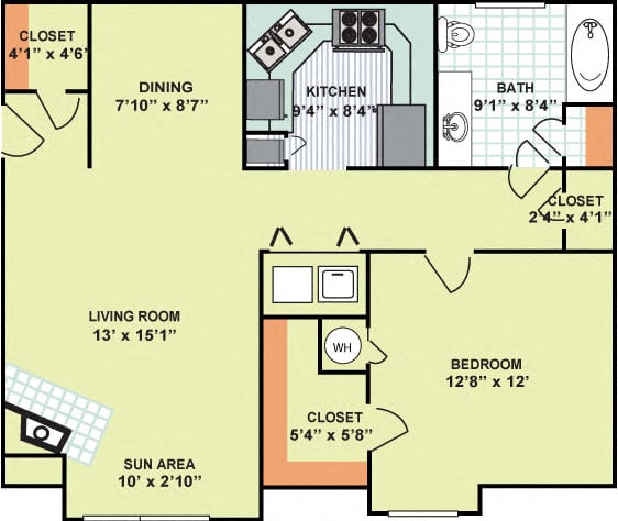 Floor Plan  One Bedroom One Bath (875 Square Feet)