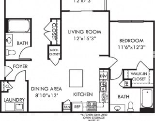 The Osprey. 2 bedroom apartment. Kitchen with island open to living/dinning rooms. 2 full bathroom. Walk-in closets. Patio/balcony.
