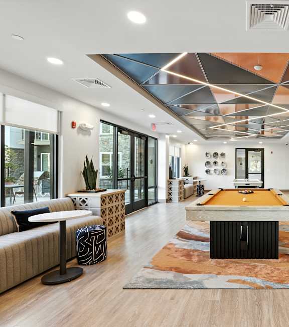 Social lounge pool table at Station 316 Woburn MA