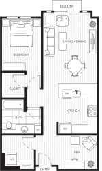 Lux Apartments Floor Plan One Bedroom One Bathroom With Den M