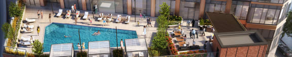 an aerial view of a swimming pool in an apartment building  at Cassidy on Canal, Chicago, Illinois, 60654
