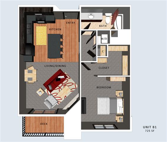 Seymour one bedroom one bathroom floor plan at Villas of Omaha at Butler Ridge