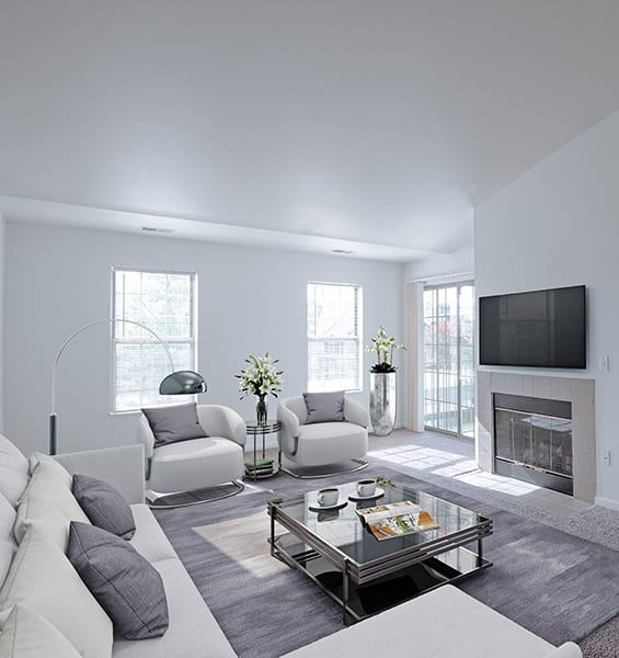 a living room with a couch and a coffee table