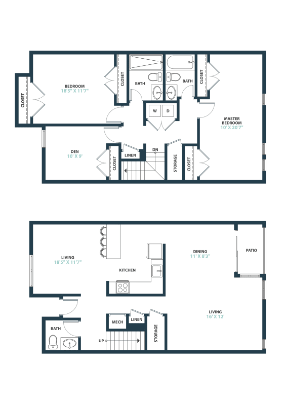 Floor Plan  Trillium Two Bedroom with den townhome at Trillium Apartments, Virginia