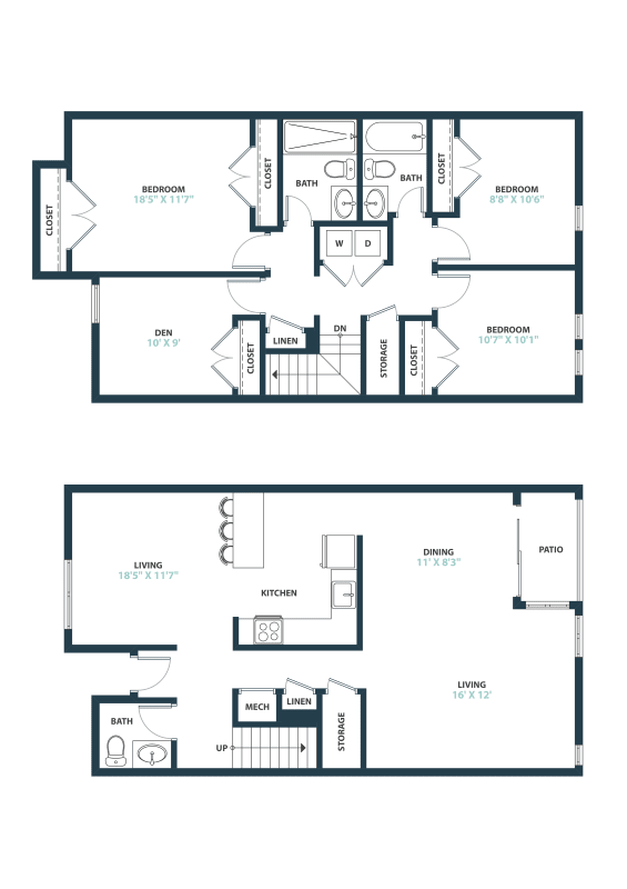 Trillium Three Bedroom with den townhome at Trillium Apartments, Fairfax, VA, 22031
