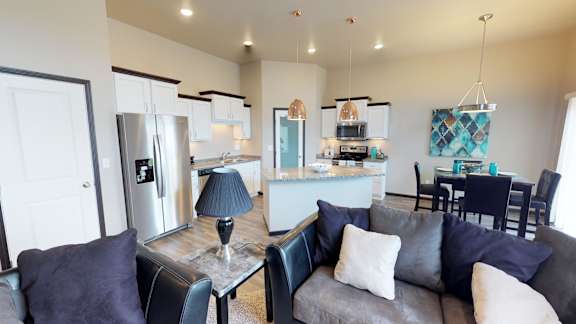 kitchen and living room