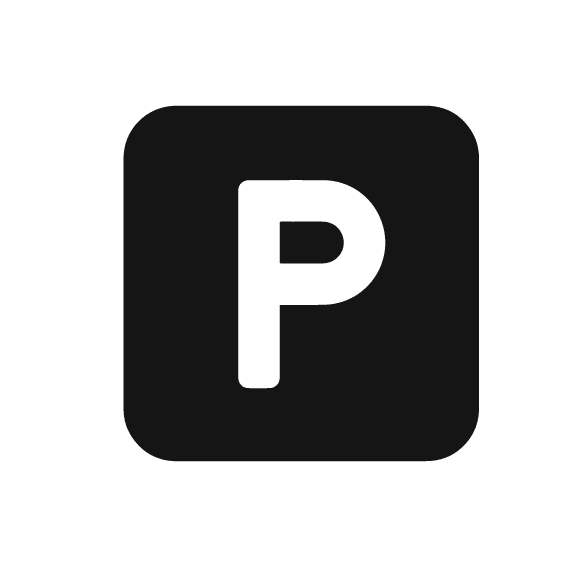 a white letter p on a black background