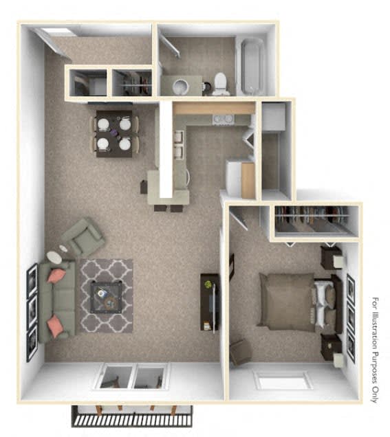1-Bed/1-Bath, Spiera Floor Plan at Hillside Apartments, Wixom, Michigan