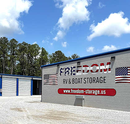 A storage facility for RVs and boats is called Freedom RV & Boat Storage.