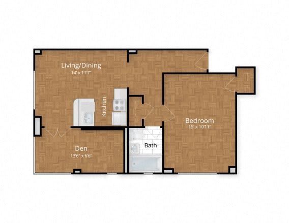 Floor Plan  1 Bedroom Floor Plan at The York and Potomac Park, Washington, DC, 20006