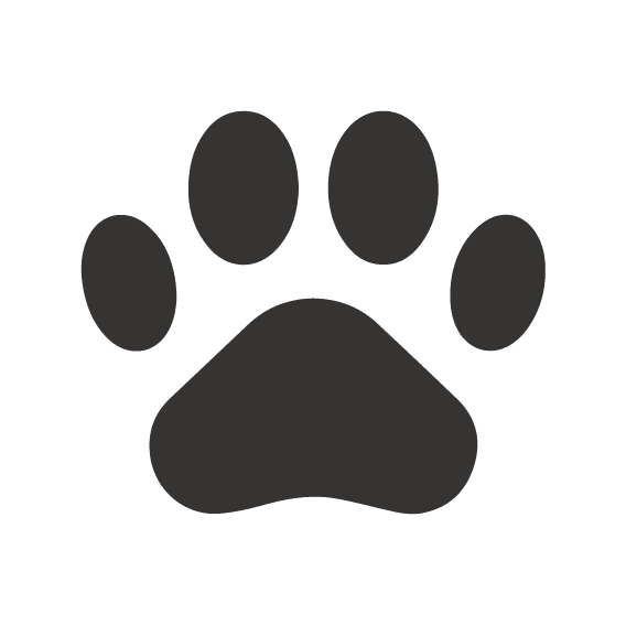 a black paw print icon on a white background