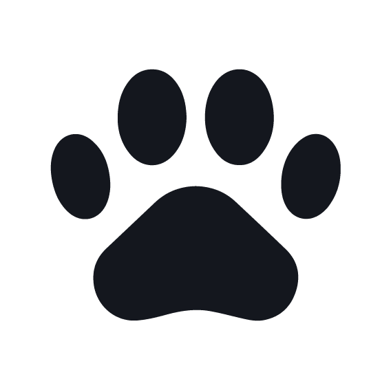 a black paw print icon on a white background