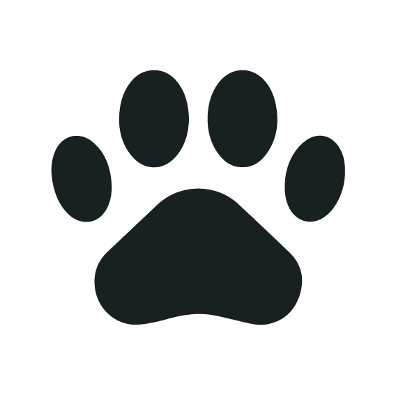 a black paw print icon on a white background