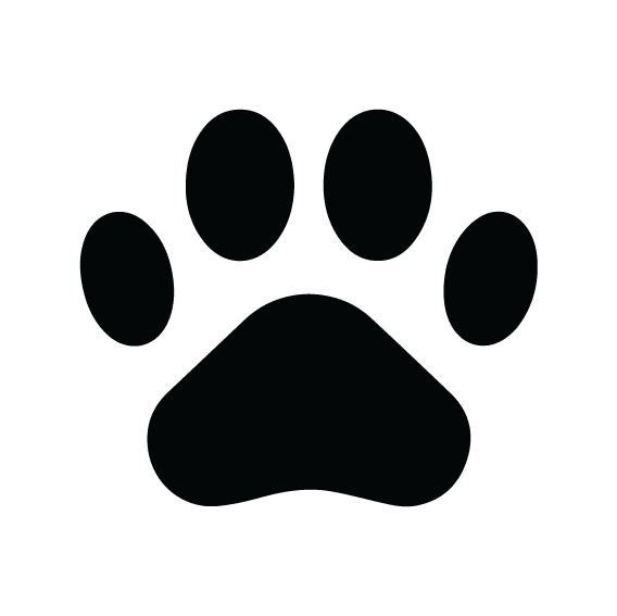 a black paw print icon on a white background