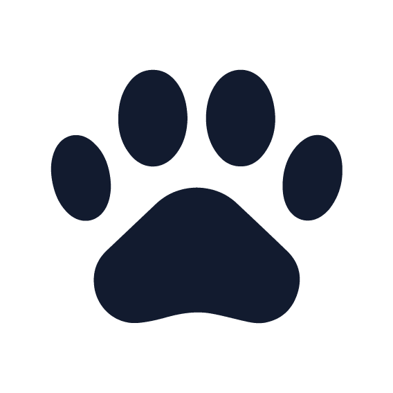 a black paw print icon on a white background