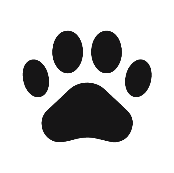 a black paw print icon on a white background