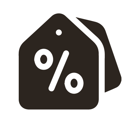a black and white price tag icon with a percent sign