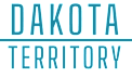 The image displays the words "Dakota Territory" in bold, dark blue letters on a black background.