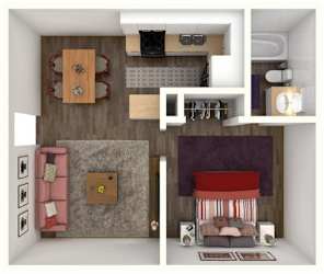 1 Bed 1 Bath ELLINGTON Floor Plan at City-Base Vista, San Antonio, TX