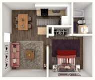 1 Bed 1 Bath ELLINGTON Floor Plan at City-Base Vista, San Antonio, TX