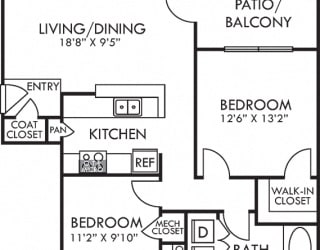 Chandler. 2 bedroom apartment. Kitchen with bartop open to living/dinning room. 1 full bathroom. Walk-in closets. Patio/balcony.