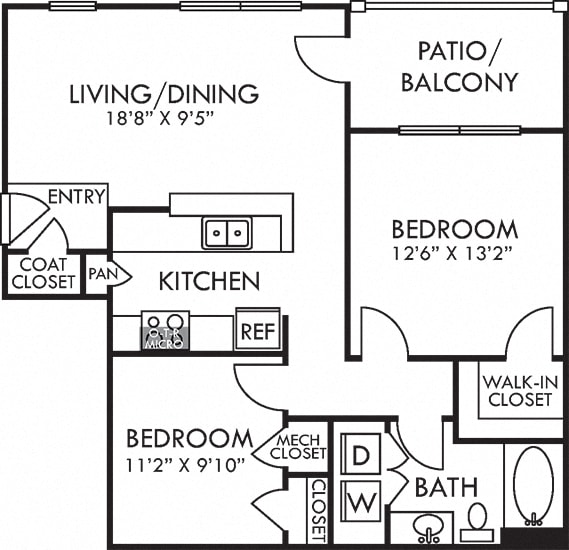 Chandler. 2 bedroom apartment. Kitchen with bartop open to living/dinning room. 1 full bathroom. Walk-in closets. Patio/balcony.