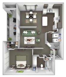 The Estates at River Pointe - A2 - 1 bedroom - 1 bathroom - 3D floor plan