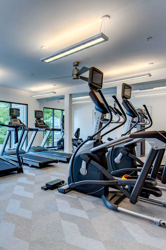 the gym at the wheaton residences has cardio equipment and weights