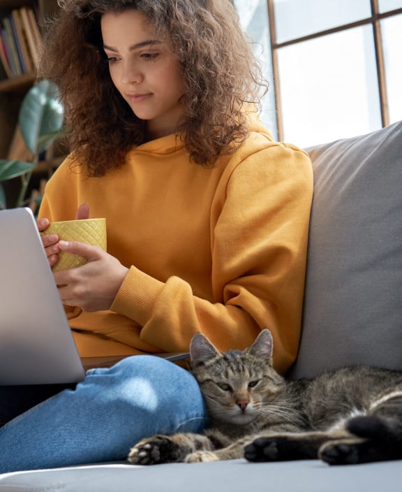 stock photo happy couple with a dog in their new home