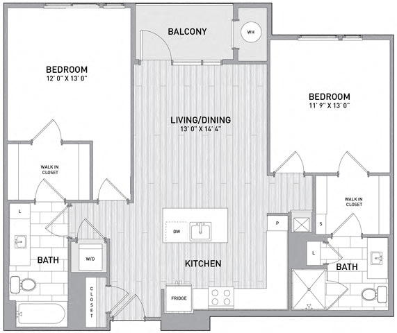 Floor Plan  2 BED 2 BATH Floor Plan B at Indigo 301 Apartments, King of Prussia, PA