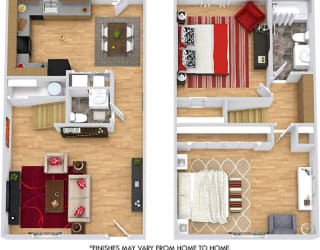 Biltmore 3D. 2 bedroom townhome. Kitchen ,living, and dinning rooms. 1 full bathroom + powder room. Patio/balcony.