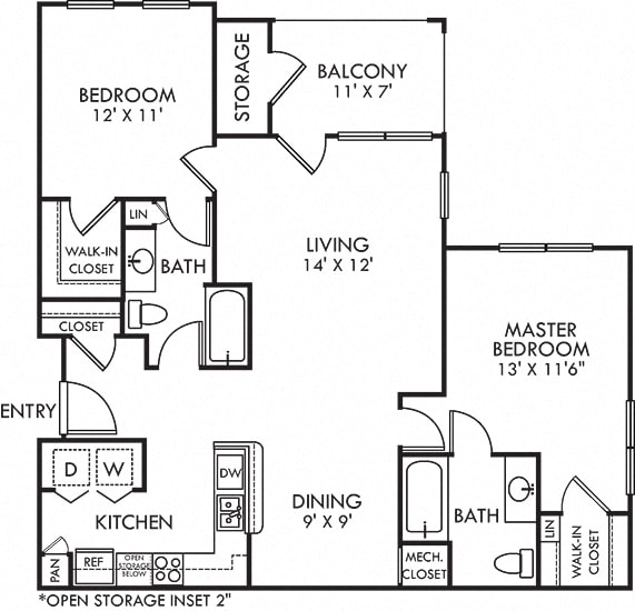River Birch. 2 bedroom apartment. Kitchen with bartop open to living/dinning rooms. 2 full bathrooms. Walk-in closets. Patio/balcony with storage.