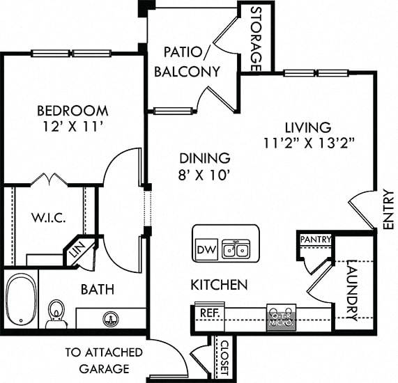 Hawthorn with Attached Garage. 1 bedroom apartment. Kitchen with bartop open to living/dinning rooms. 1 full bathroom. Walk-in closet. Patio/balcony.