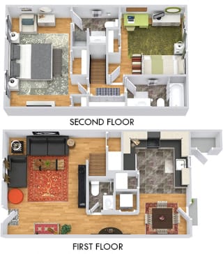 Norfolk 3D 3D Norfolk 2 Bedroom apartment. 1st floor kitchen, dining, living, half bath. 2nd floor bedrooms, 1 full baths. Large closets. in-unit laundry