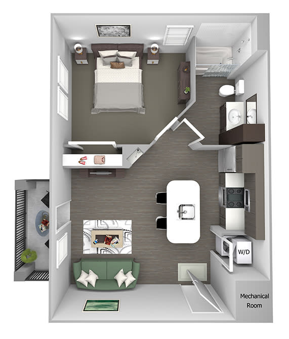 Nona Park Village - A - Anise - 1 bedroom - 1 bath - 3D Floor Plans