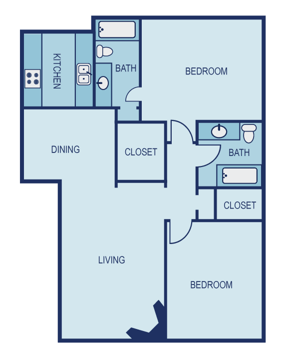 2 bed 2 bath C2 Floor Plan at The Entro at Midtown, Dallas, TX, 75230