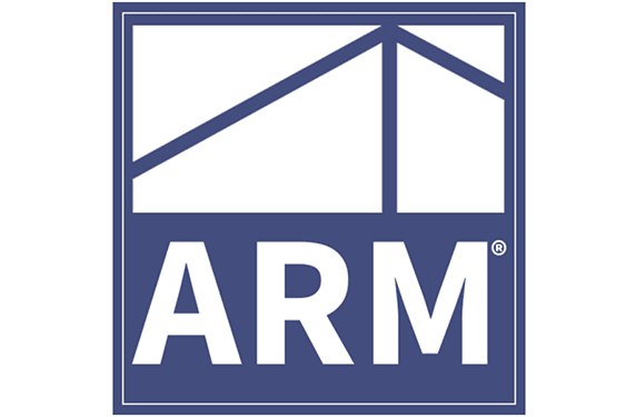 A blue and white logo with the letters ARM and a house shape.
