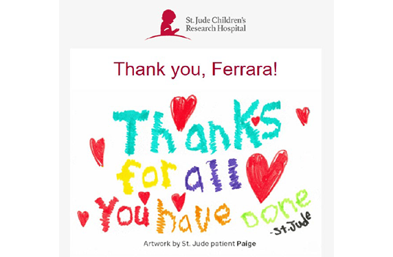 A colorful artwork thanking Ferrara for all that has been done.