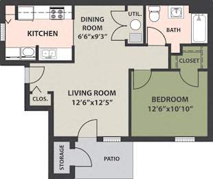  Floor Plan 1-Bedroom, 1-Bath