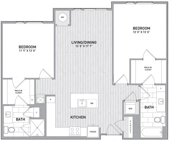 Floor Plan  2 BED 2 BATH Floor Plan D at Indigo 301 Apartments, King of Prussia, 19406