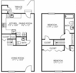 Biltmore. 2 bedroom townhome. Kitchen ,living, and dinning rooms. 1 full bathroom + powder room. Patio/balcony.