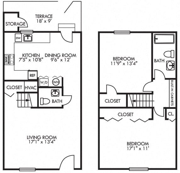 Biltmore. 2 bedroom townhome. Kitchen ,living, and dinning rooms. 1 full bathroom + powder room. Patio/balcony.