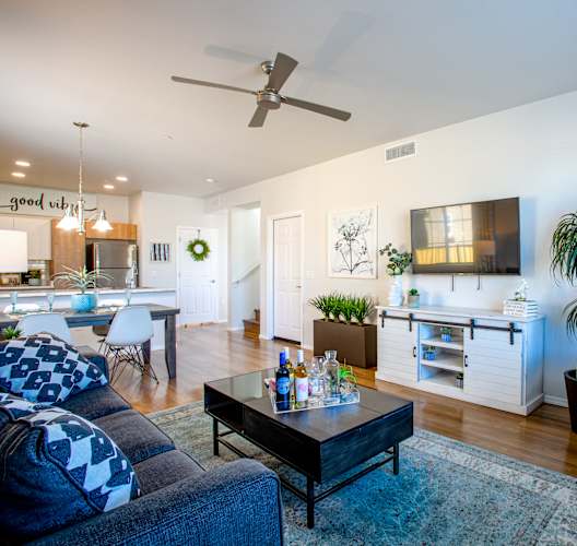 a living room with a couch and a coffee table